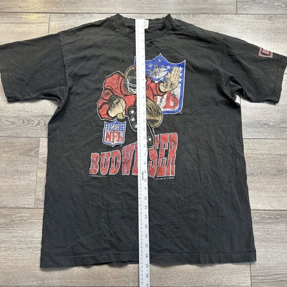 Vintage 90s Budweiser NFL Distressed T Shirt Size XL Black C.G.W 1993 - Picture 11 of 11